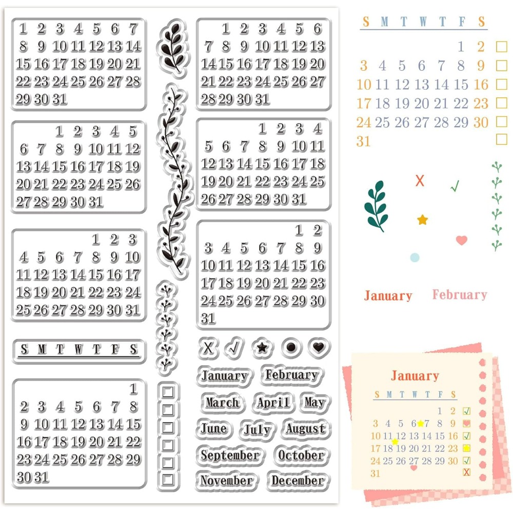 Calendar Clear Stamps Sheets R - Rubber Date Stamp 评论和价格